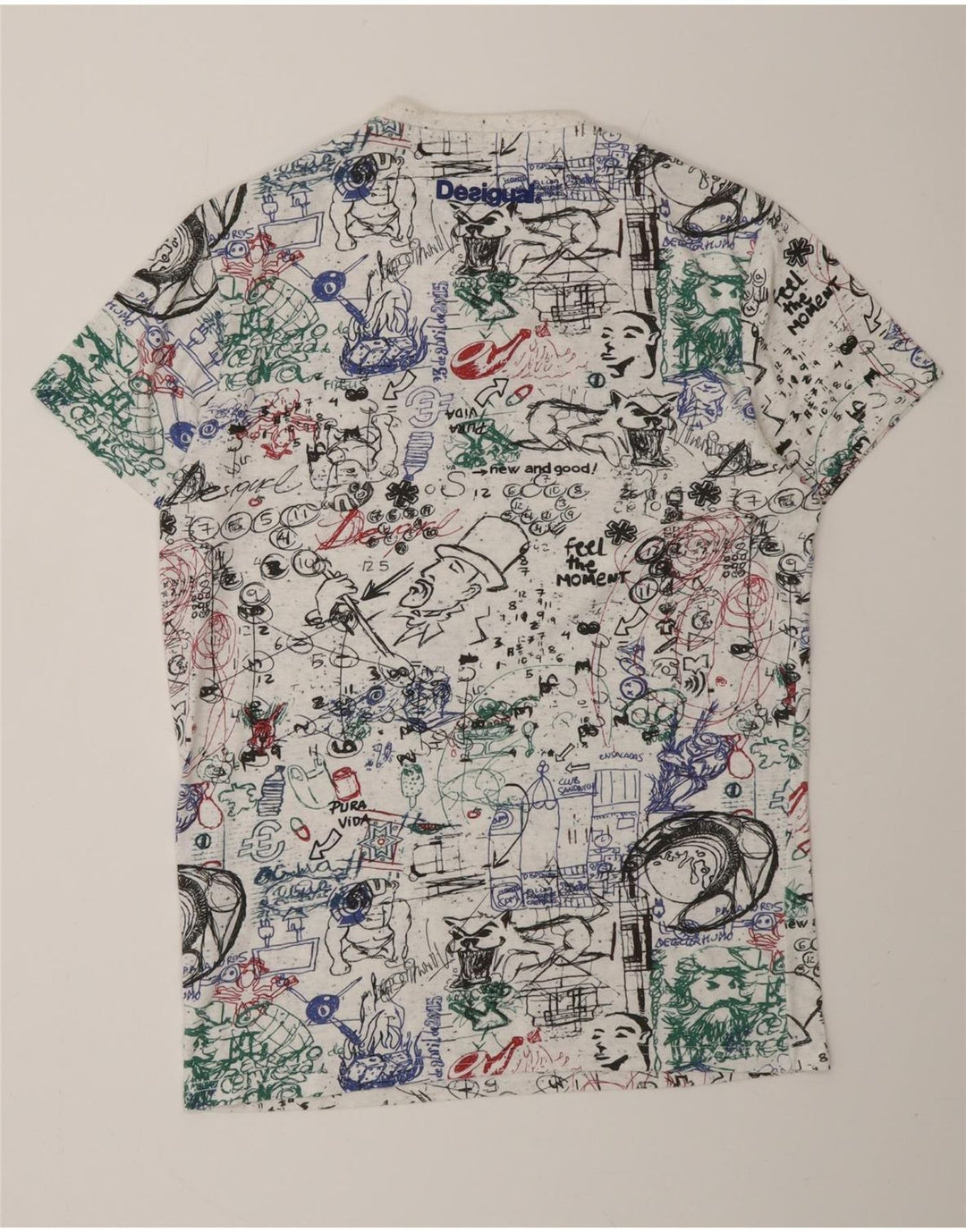 DESIGUAL Camiseta masculina com padrão abstrato gráfico top médio algodão branco
