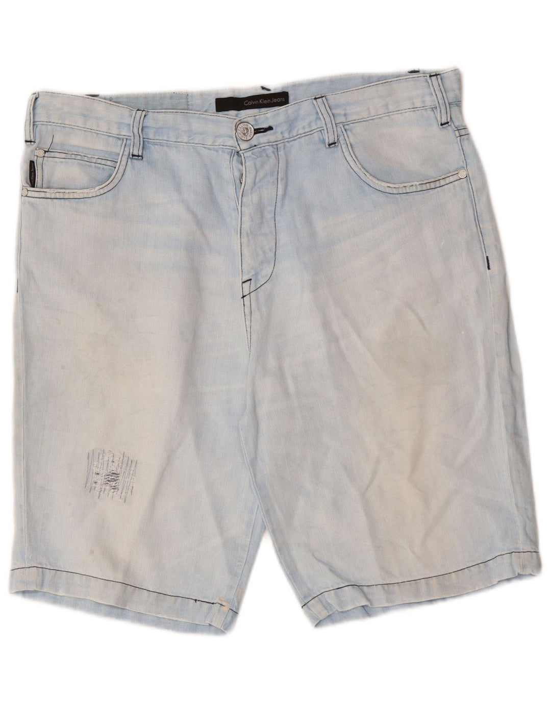Calvin Klein Shorts jeans masculino desgastado W36 grande azul