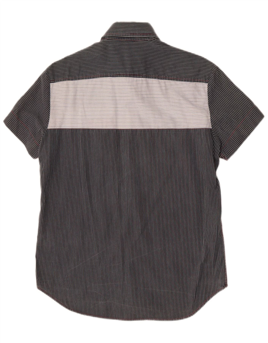 Camisa masculina Replay de manga curta com listras pretas médias de algodão