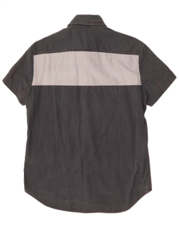 Camisa masculina Replay de manga curta com listras pretas médias de algodão