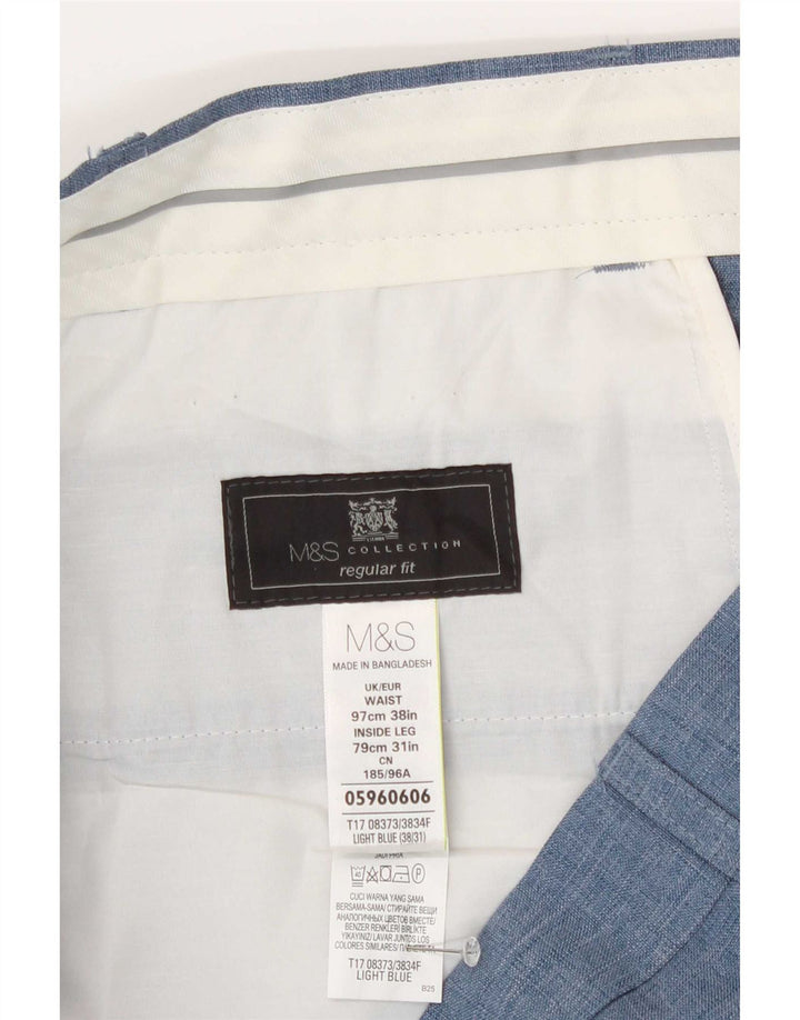 Calça masculina de ajuste regular Marks & Spencer W38 L31 azul poliéster