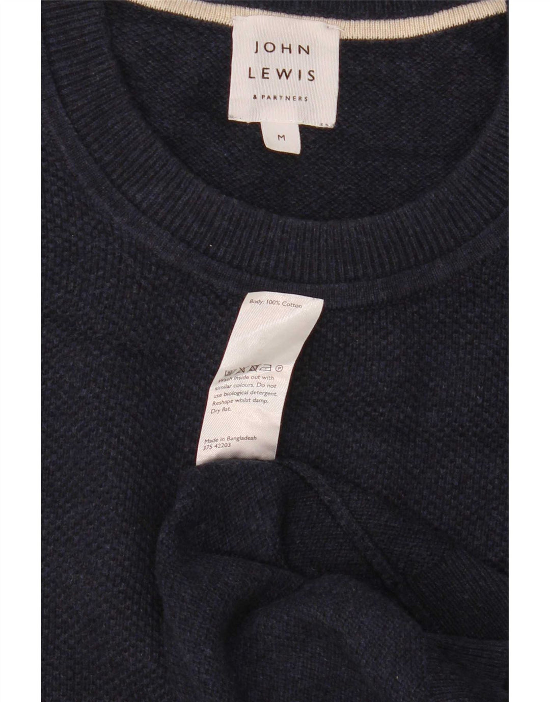 Suéter masculino John Lewis com gola redonda, algodão azul marinho médio