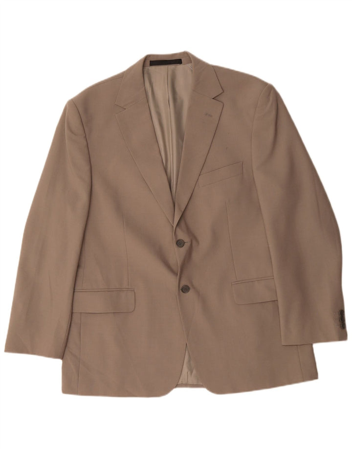 Jaqueta blazer masculina de 2 botões Marks & Spencer Reino Unido 42 XL bege poliéster