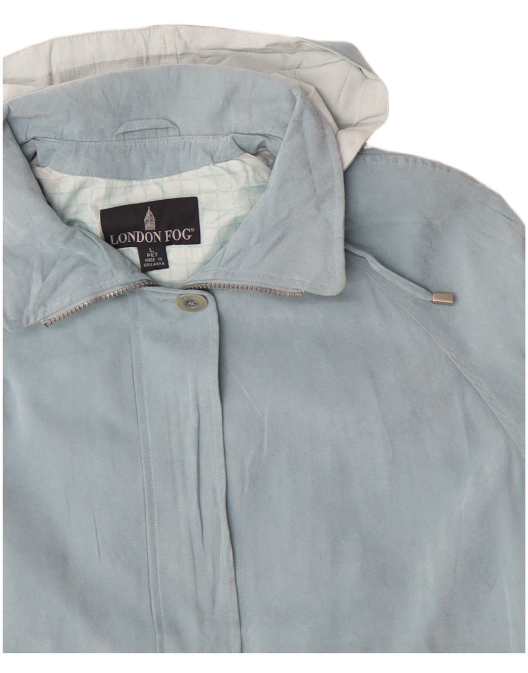 LONDON FOG Jaqueta corta-vento feminina com capuz Reino Unido 16 poliéster azul grande