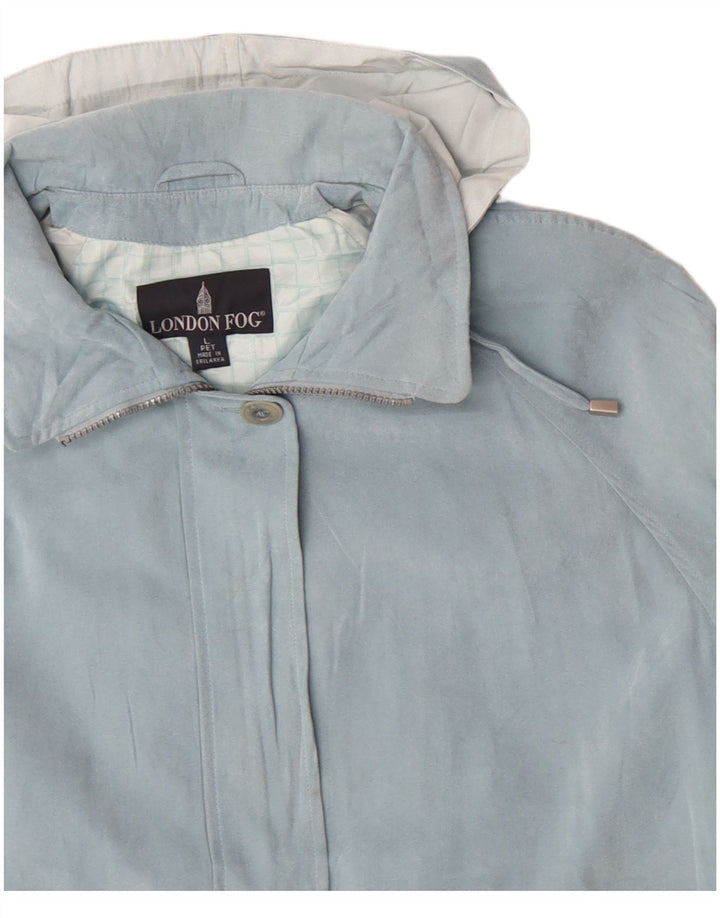 LONDON FOG Jaqueta corta-vento feminina com capuz Reino Unido 16 poliéster azul grande