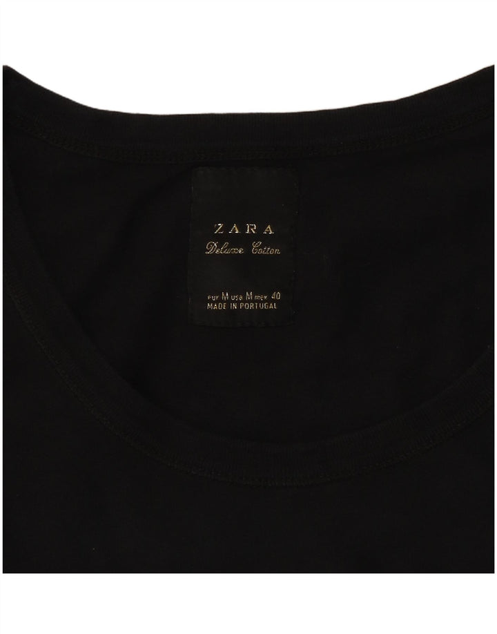 Camiseta feminina ZARA UK 12 algodão preto médio