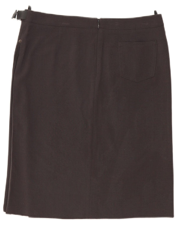 Saia reta feminina Armani UK 14 grande W32 poliéster cinza