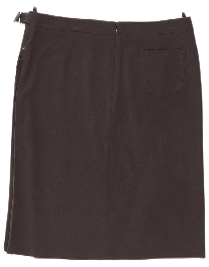 Saia reta feminina Armani UK 14 grande W32 poliéster cinza