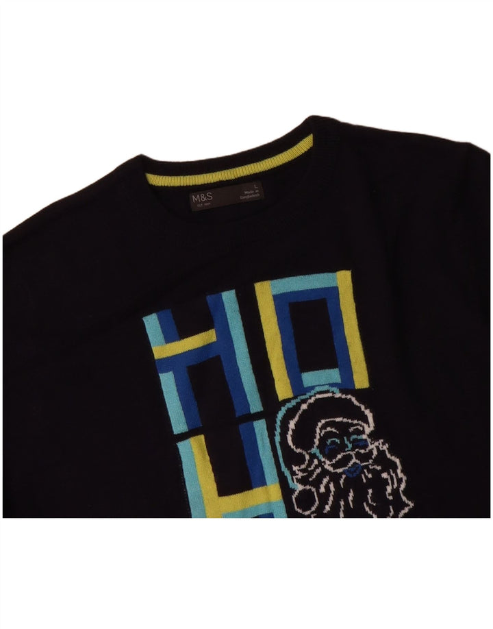 Suéter masculino MARKS & SPENCER com gola redonda grande azul marinho