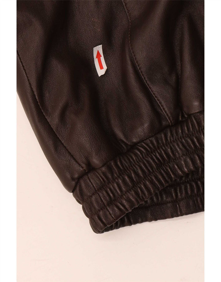 Jaqueta bomber de couro vintage feminina folgada Reino Unido 14 grande marrom
