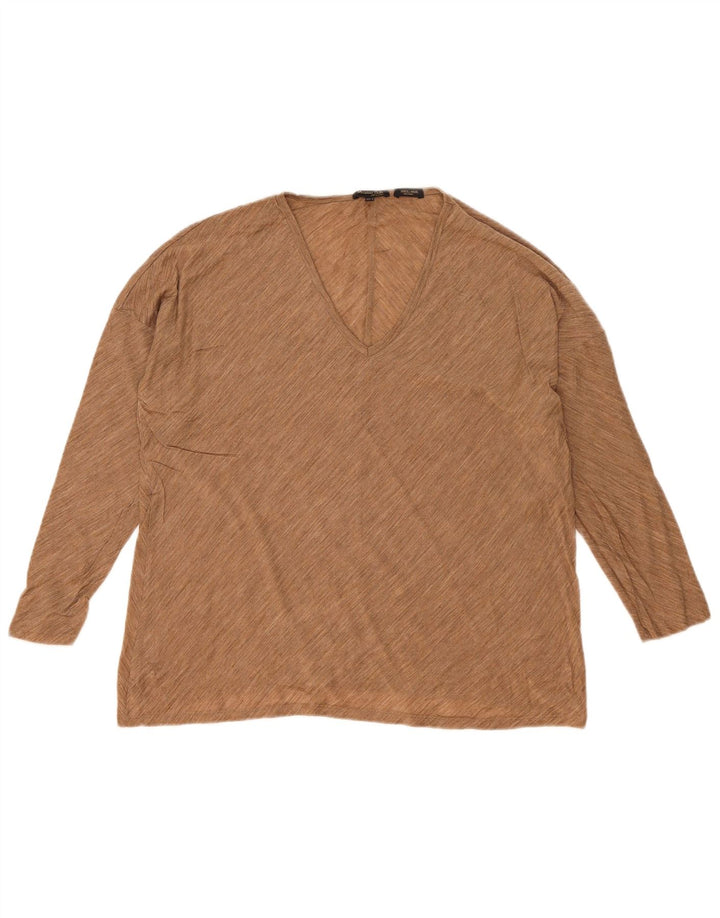 Massimo Dutti Top feminino oversized manga comprida Reino Unido 10 pequeno bege manchado