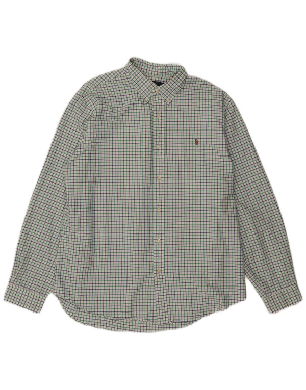 Camisa polo Ralph Lauren masculina de ajuste personalizado 2XL algodão xadrez branco