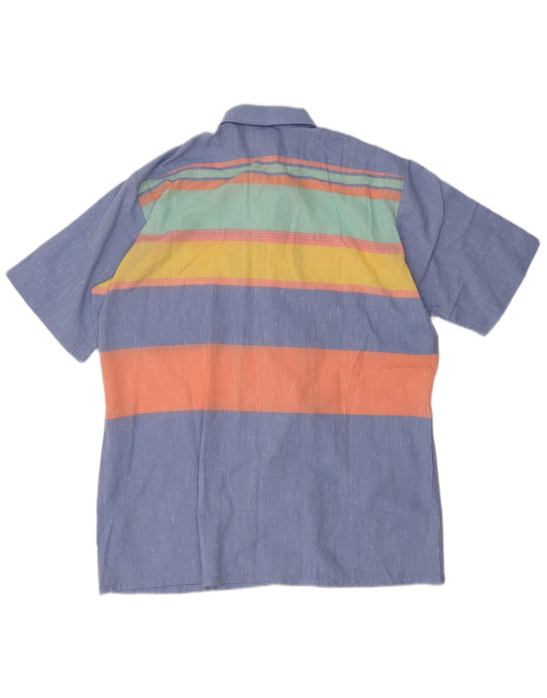 Camisa masculina de manga curta Arrow grande poliéster listrado azul