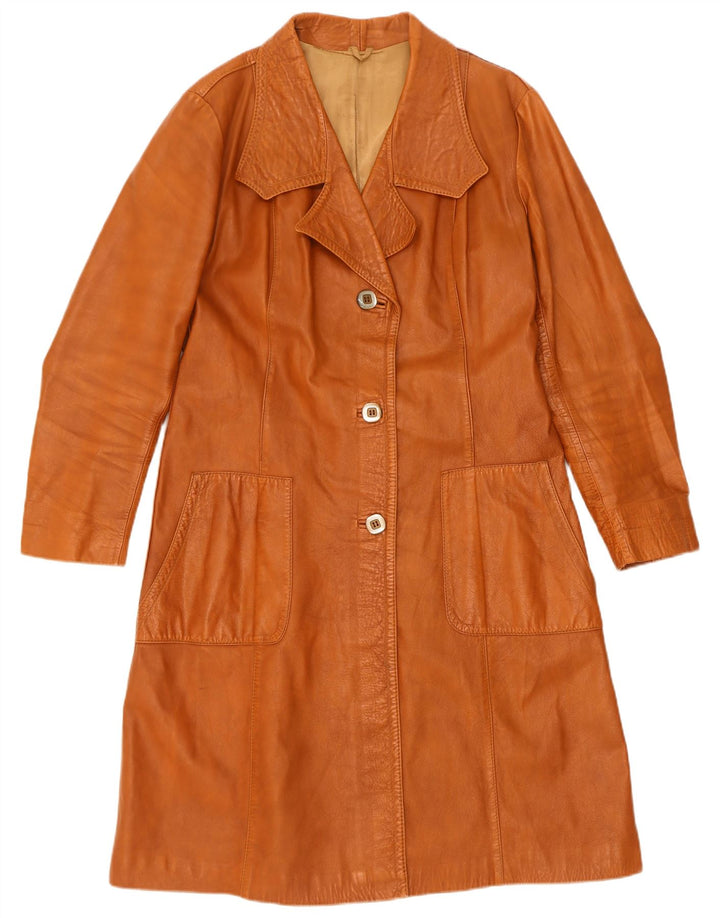 Casaco de couro feminino vintage IT 52 2XL marrom