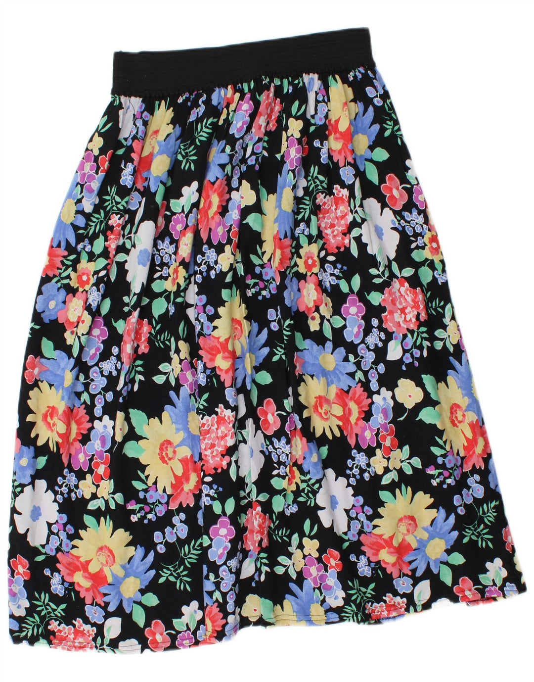 Saia midi feminina vintage W28 viscose floral preta média