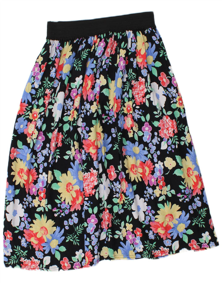 Saia midi feminina vintage W28 viscose floral preta média