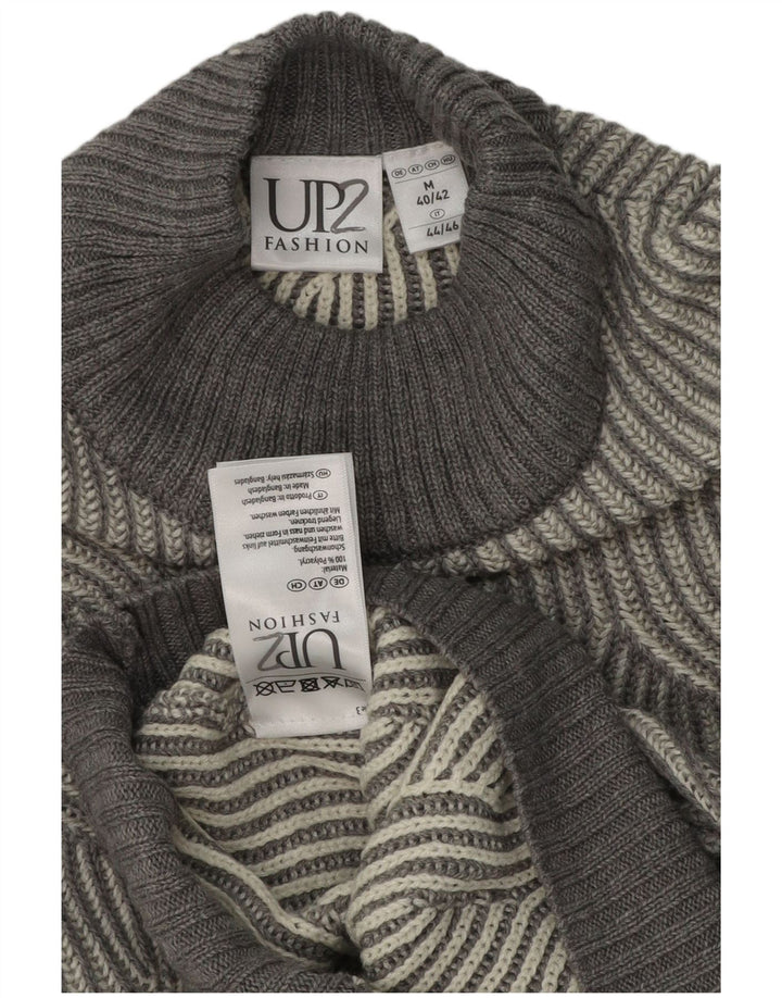Suéter vintage masculino com gola tartaruga Reino Unido 40/42 cinza médio geométrico