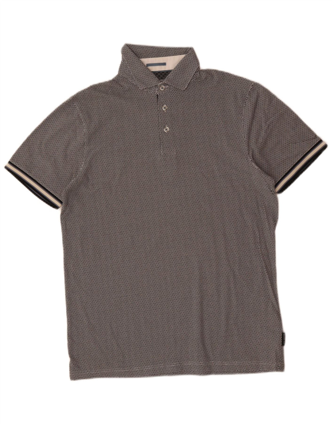 Camisa polo masculina Ted Baker tamanho 2 pequeno algodão xadrez cinza
