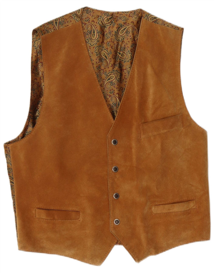 Colete masculino vintage de camurça médio marrom Paisley