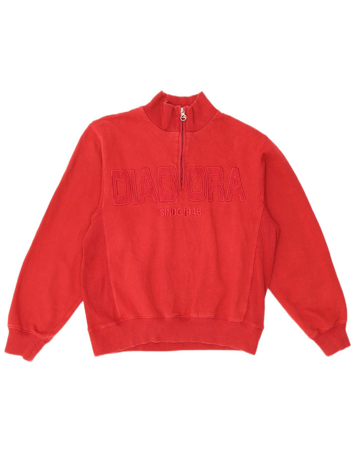 Suéter Diadora feminino oversized gráfico com zíper e gola UK 10 pequeno vermelho