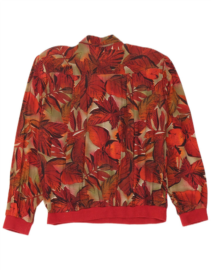 Pulôver feminino vintage blusa Reino Unido 16 grande viscose floral vermelha