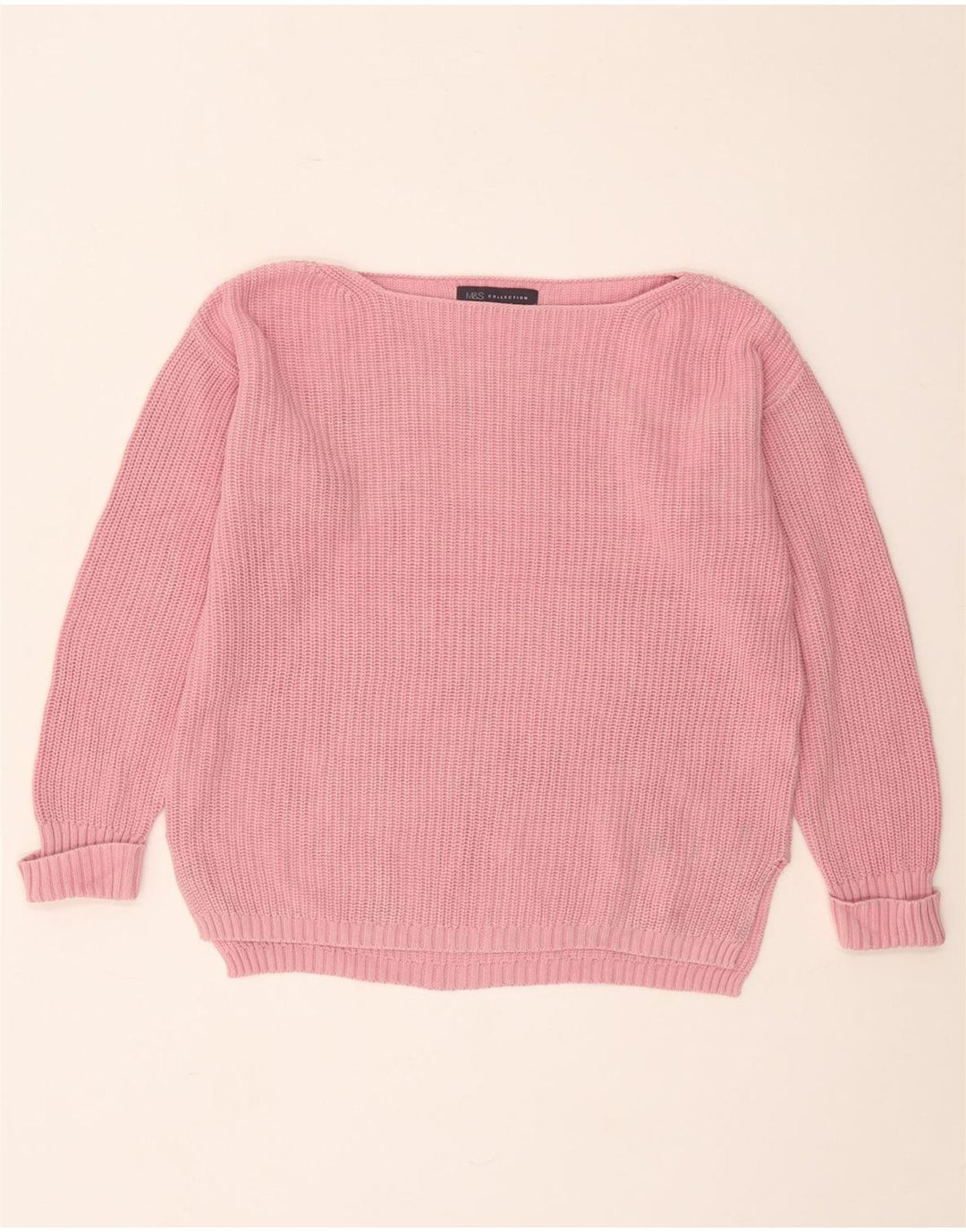 Suéter feminino Marks & Spencer grande com gola canoa Reino Unido 10 pequeno rosa