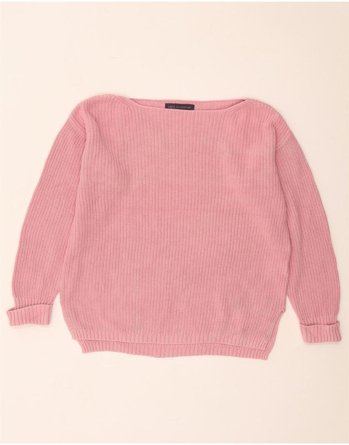 Suéter feminino Marks & Spencer grande com gola canoa Reino Unido 10 pequeno rosa