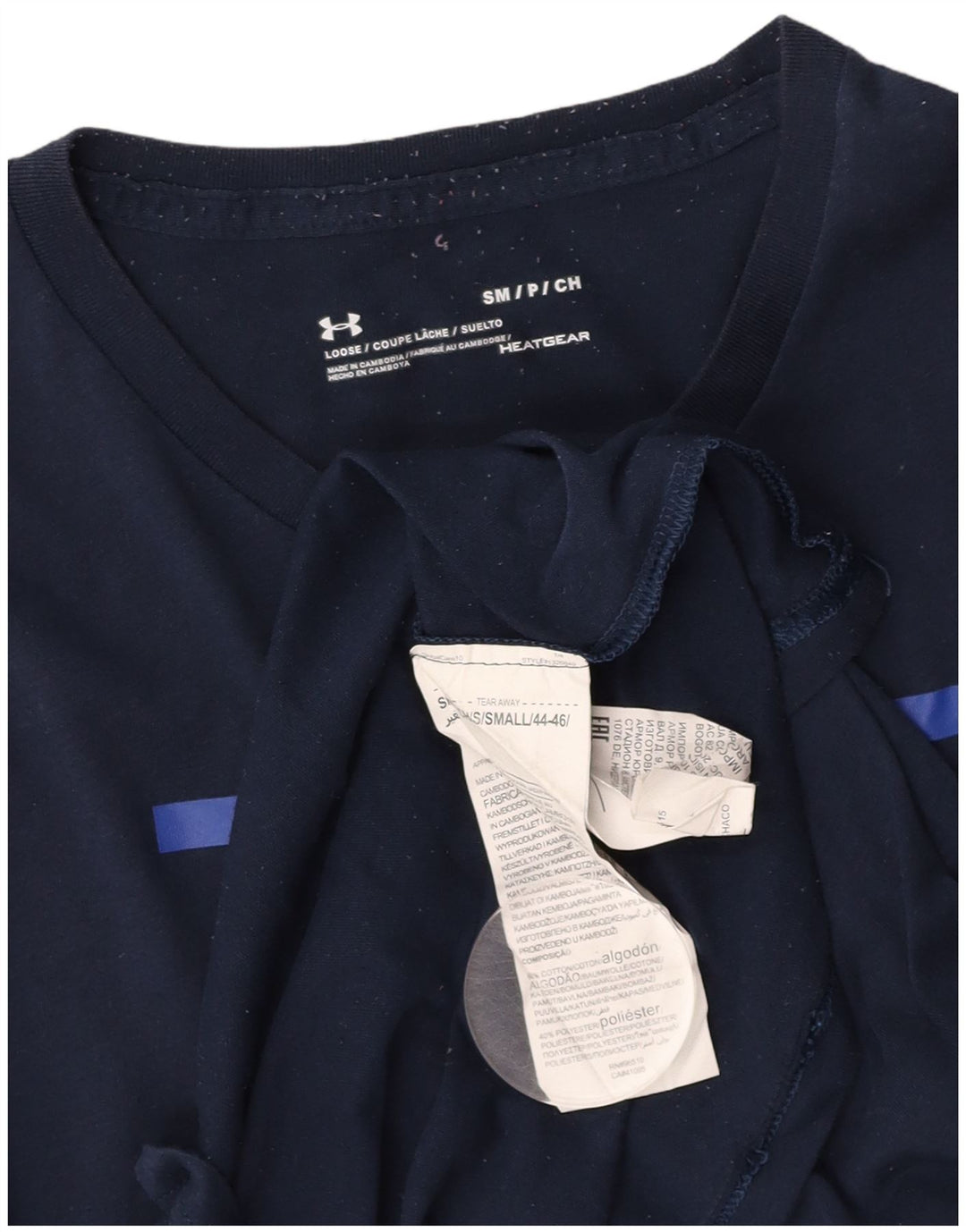 Camiseta masculina Under ARMOR Heat Gear Graphic Top pequeno algodão azul marinho