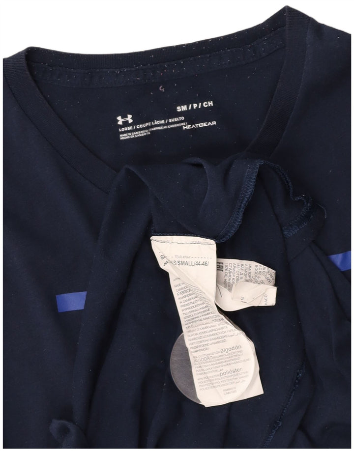 Camiseta masculina Under ARMOR Heat Gear Graphic Top pequeno algodão azul marinho