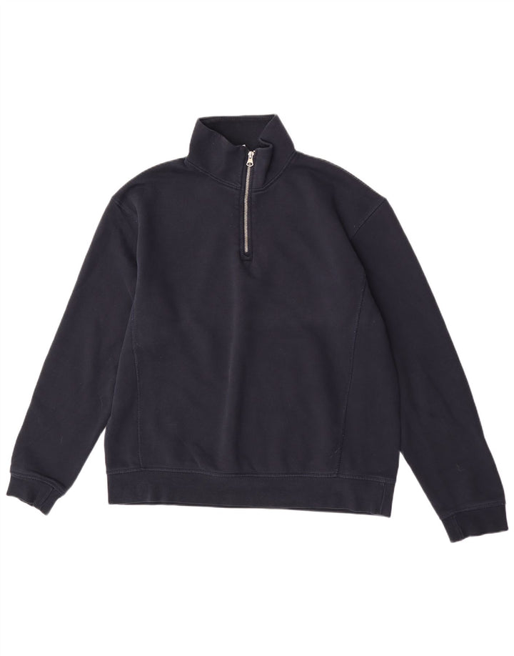 Moletom masculino Zara com zíper e gola alta de algodão azul marinho