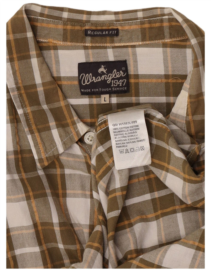 Wrangler Camisa masculina de manga curta regular fit grande algodão xadrez marrom