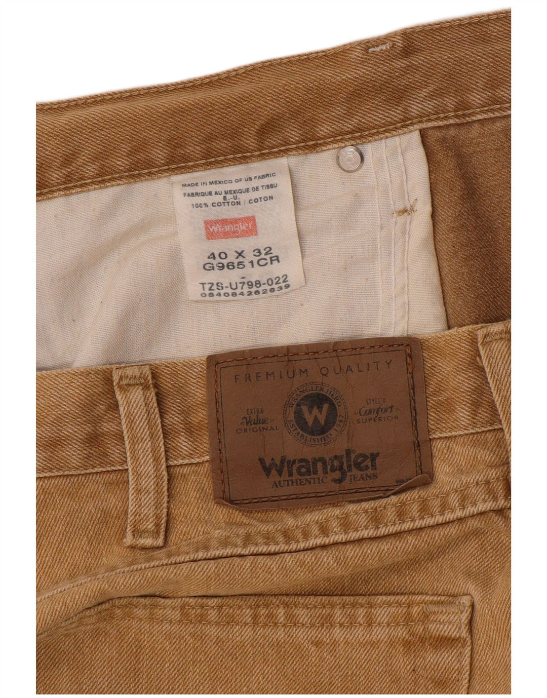 Wrangler Mens Straight Jeans W40 L32 Algodão Bege