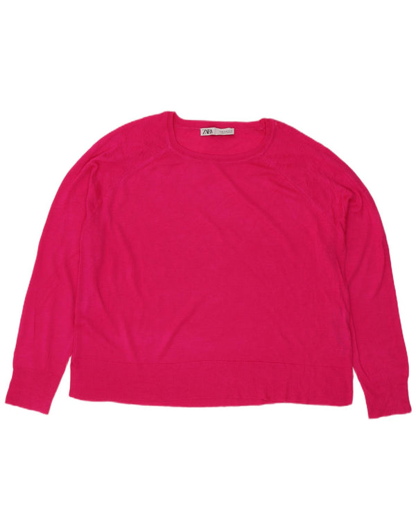 Suéter feminino Zara com gola canoa UK 14 viscose rosa médio
