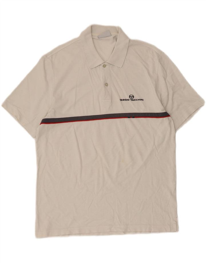 Camisa polo masculina Sergio Tacchini grande algodão listrado branco