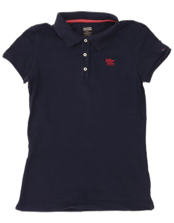 Camisa polo feminina TOMMY HILFIGER Reino Unido 14 grande algodão azul marinho