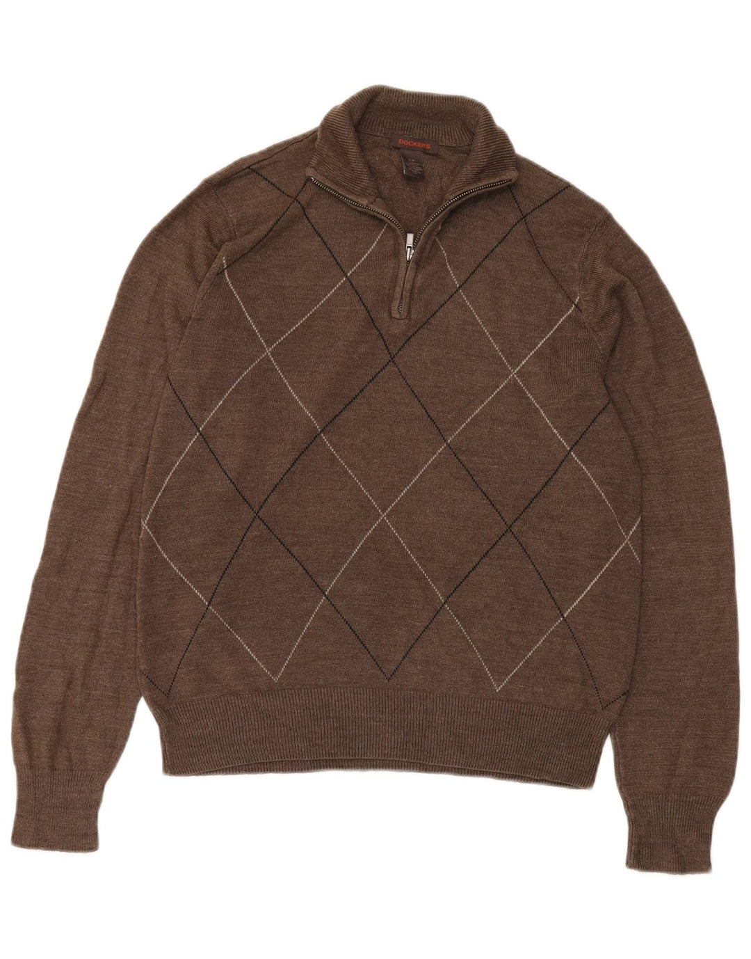 Suéter masculino Dockers com zíper e gola pequena, marrom, argyle/acrílico diamante