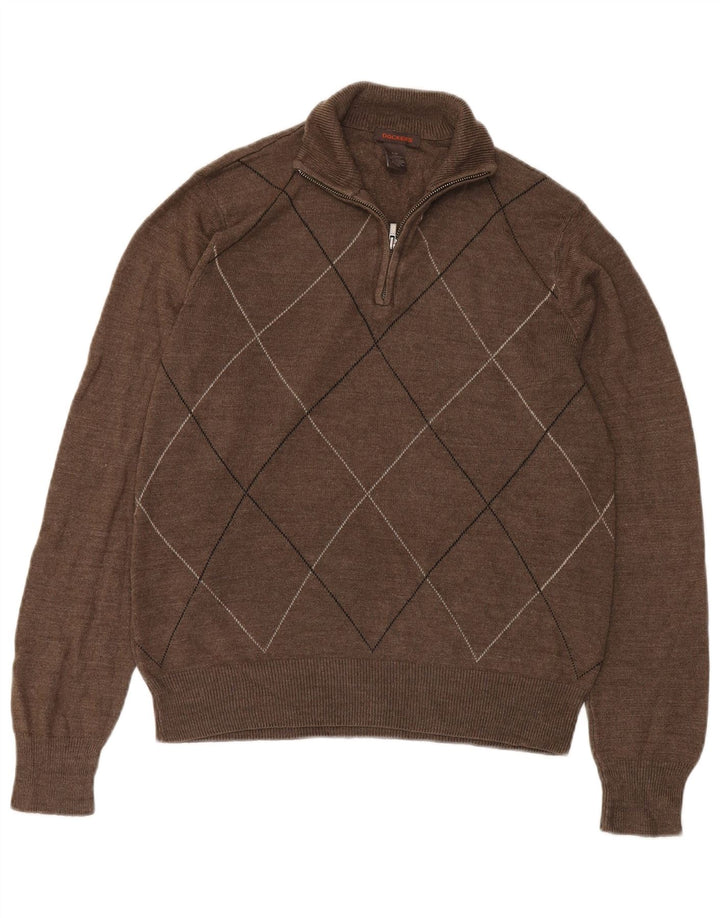 Suéter masculino Dockers com zíper e gola pequena, marrom, argyle/acrílico diamante