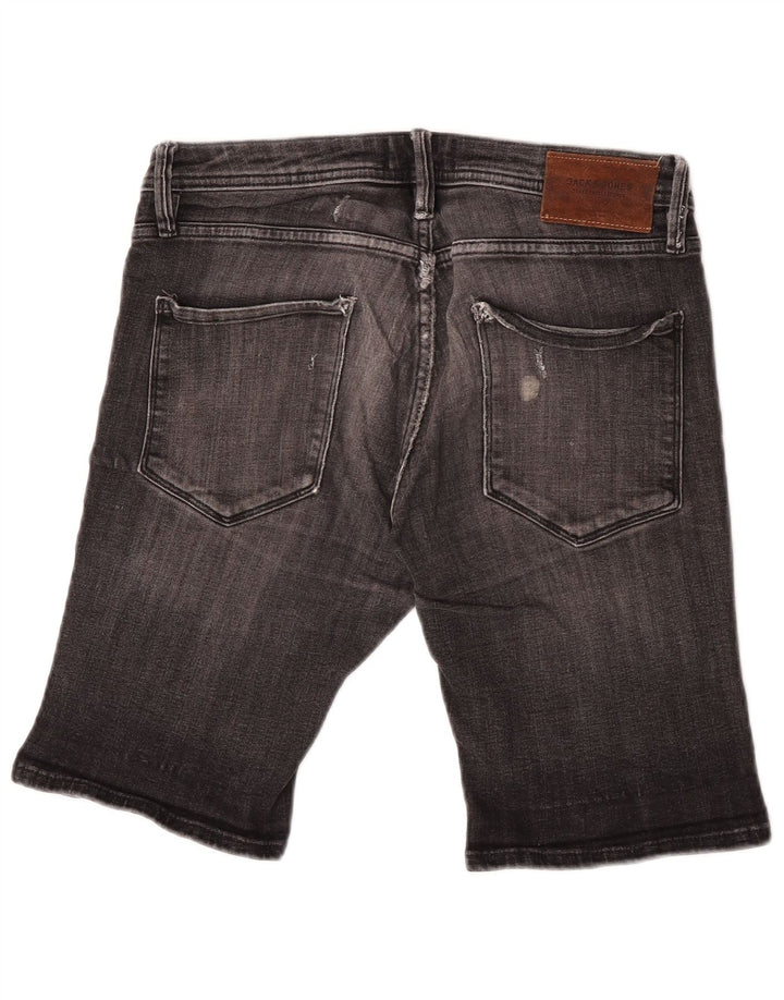 Shorts jeans masculinos Jack & Jones desgastados pequenos W30 algodão cinza