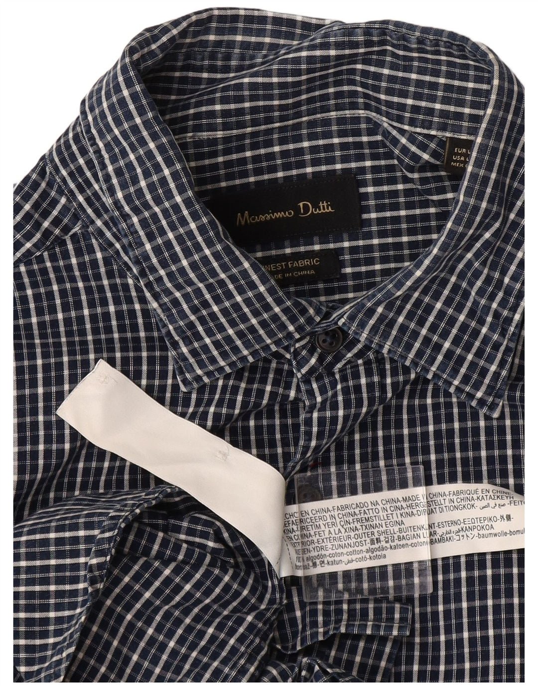 Camisa masculina Massimo Dutti grande algodão xadrez azul marinho