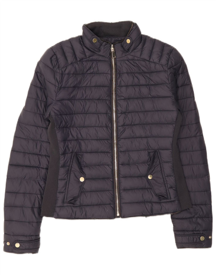 Jaqueta acolchoada feminina Zara UK 10 pequena azul marinho nylon