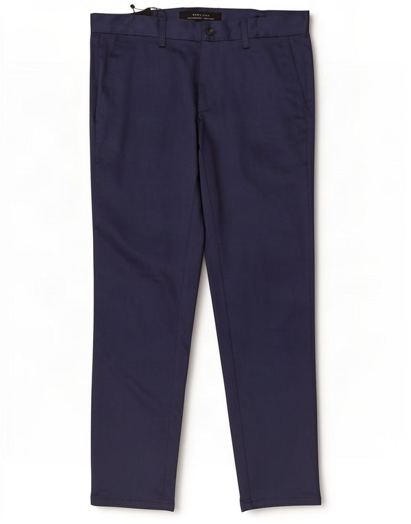 Zara Mens Slim Chino Calças EU 38 Pequeno W30 L28 Azul Marinho Algodão