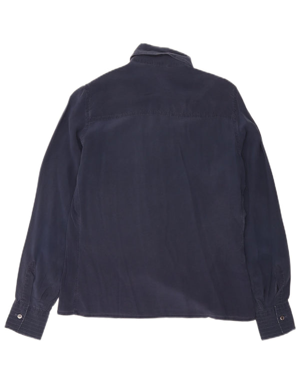 Blusa feminina vintage IT 48 XL azul marinho seda