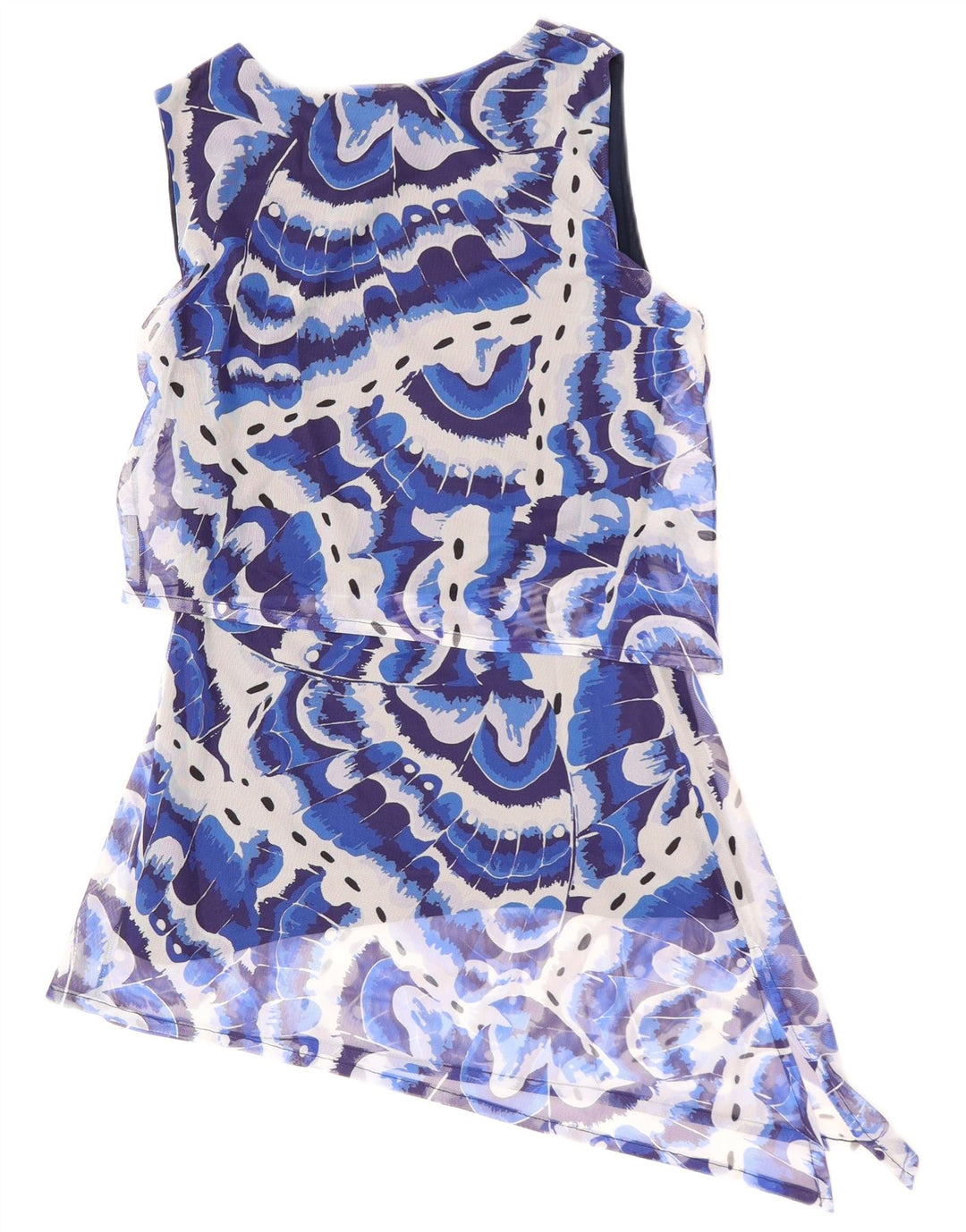 DESIGUAL Vestido feminino assimétrico com padrão abstrato Reino Unido 10 pequeno azul