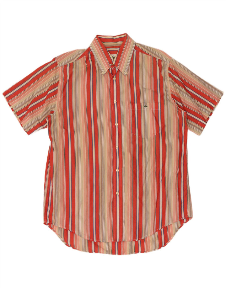 Lacoste Camisa masculina de manga curta tamanho 40 médio algodão listrado multicolorido