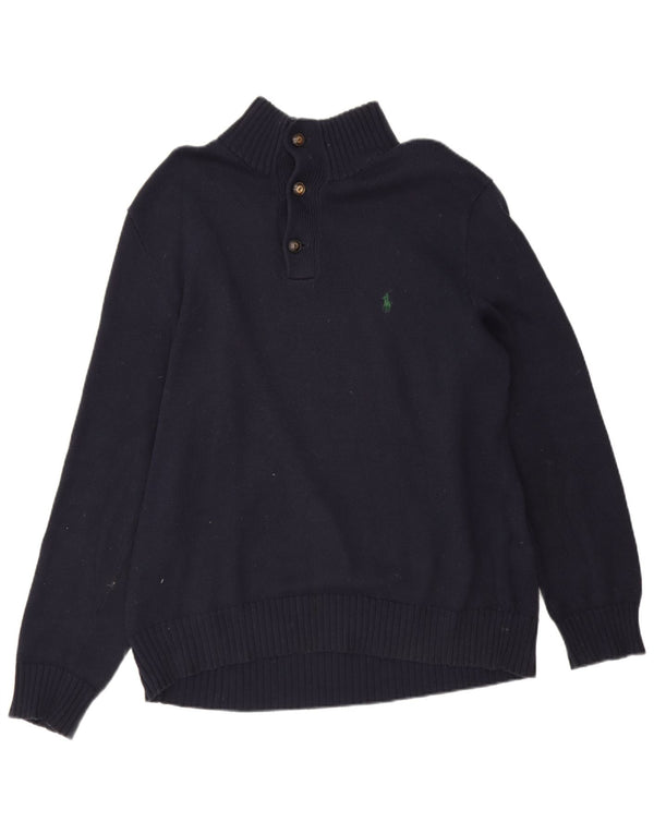 Polo Ralph Lauren Suéter masculino com gola com botão grande algodão azul marinho