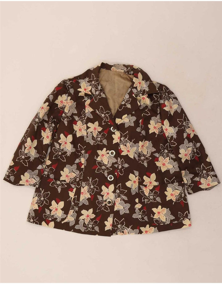 Conjunto feminino vintage de manga 3/4, 4 botões, 2 peças, Reino Unido 12, marrom médio, floral