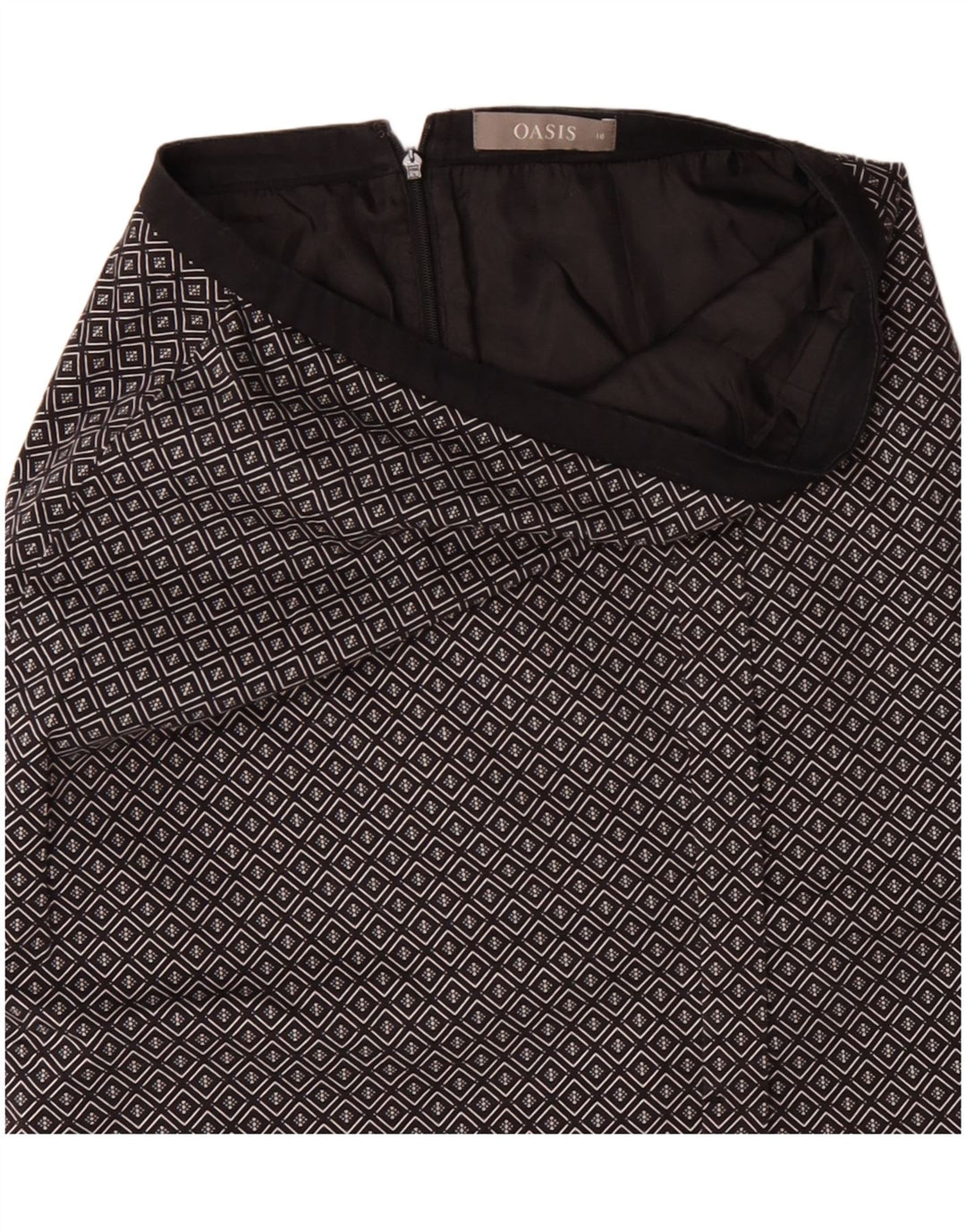 Saia midi feminina Oasis UK 10 pequena W29 preta geométrica