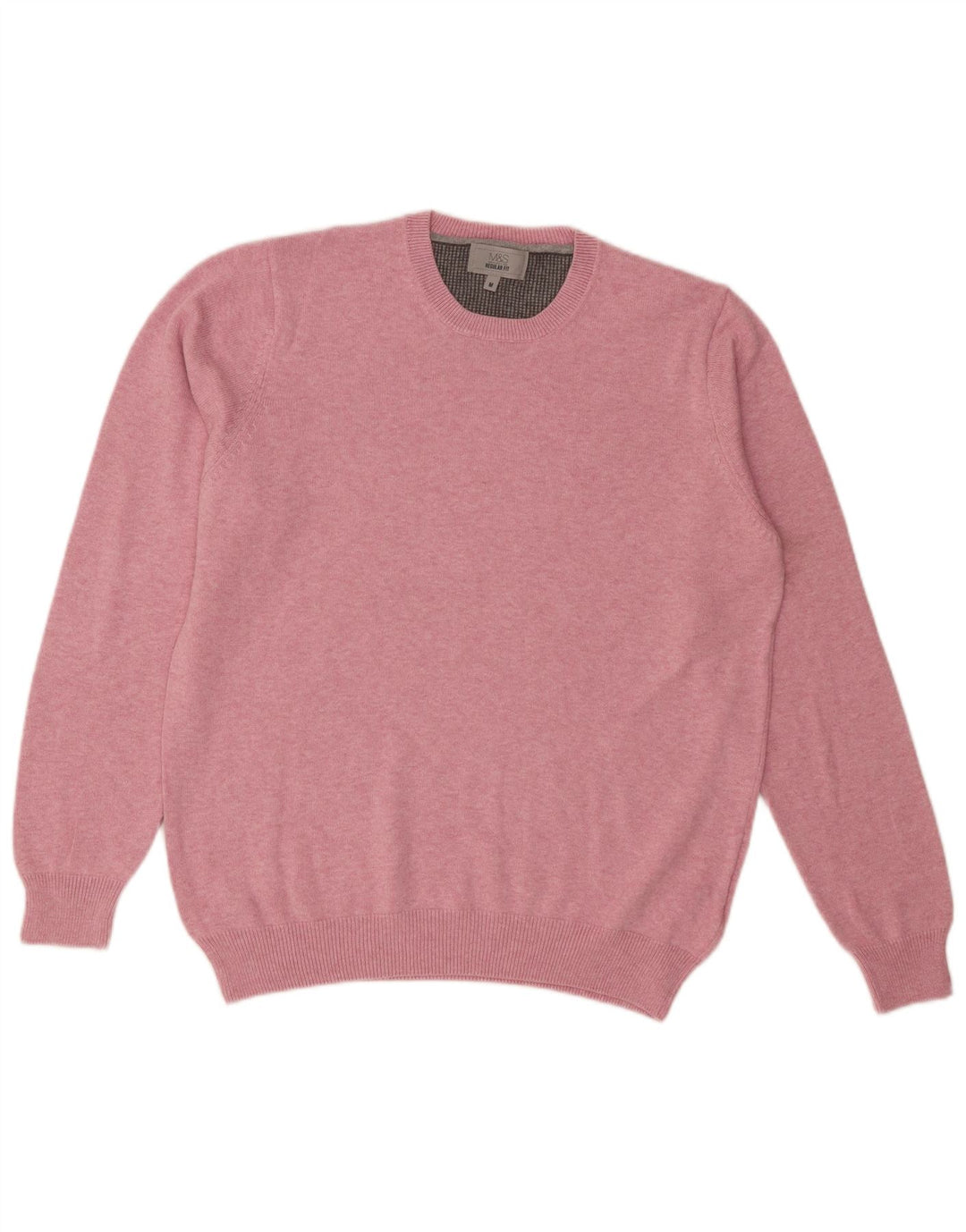 Suéter masculino Marks & Spencer com ajuste regular e gola redonda rosa médio