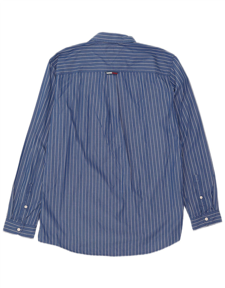 Camisa masculina Tommy Hilfiger Regular Fit grande algodão listrado azul