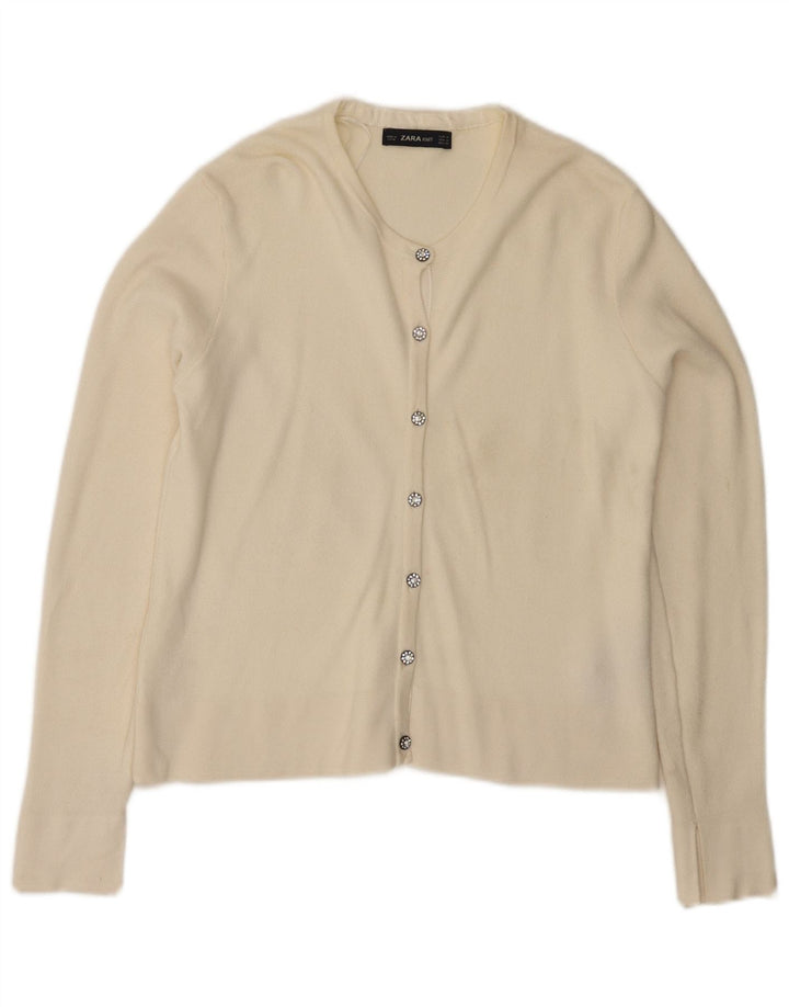 Suéter cardigã feminino Zara Reino Unido 12 viscose branca média